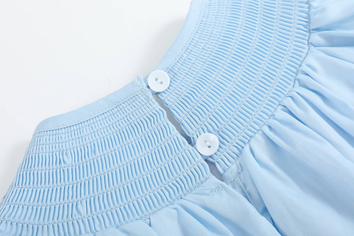 Blue and White Smocked Bubble Romper